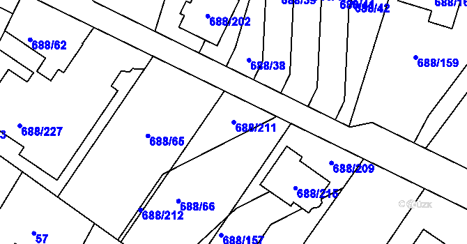 Parcela st. 688/211 v KÚ Vaňov, Katastrální mapa