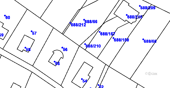 Parcela st. 688/210 v KÚ Vaňov, Katastrální mapa