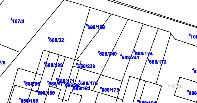 Parcela st. 688/240 v KÚ Vaňov, Katastrální mapa