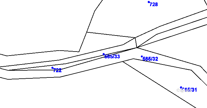 Parcela st. 565/33 v KÚ Vanov, Katastrální mapa
