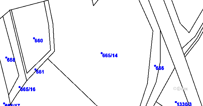 Parcela st. 665/14 v KÚ Vanov, Katastrální mapa
