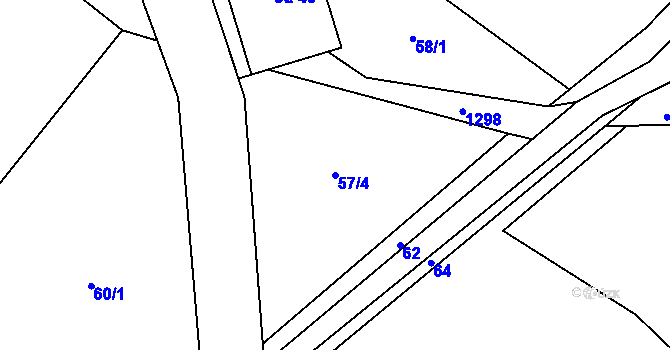 Parcela st. 57/4 v KÚ Vanov, Katastrální mapa