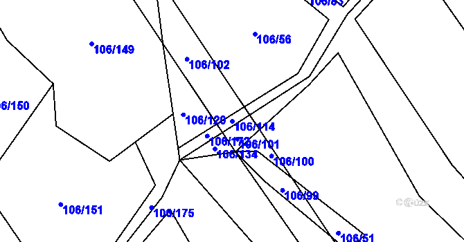 Parcela st. 106/114 v KÚ Vanov, Katastrální mapa