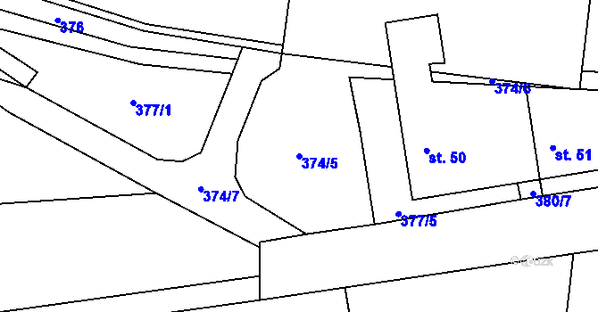 Parcela st. 374/5 v KÚ Vanov, Katastrální mapa