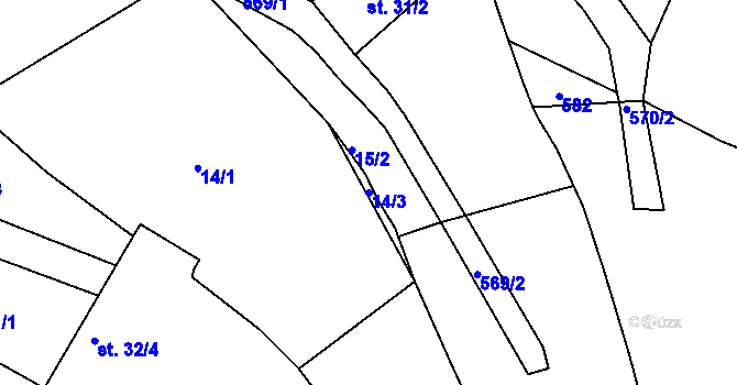 Parcela st. 14/3 v KÚ Drválovice, Katastrální mapa