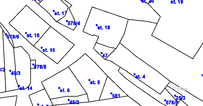 Parcela st. 47 v KÚ Drválovice, Katastrální mapa