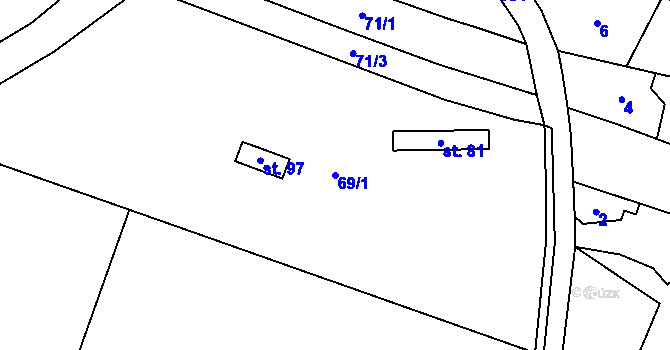 Parcela st. 69/1 v KÚ Drválovice, Katastrální mapa