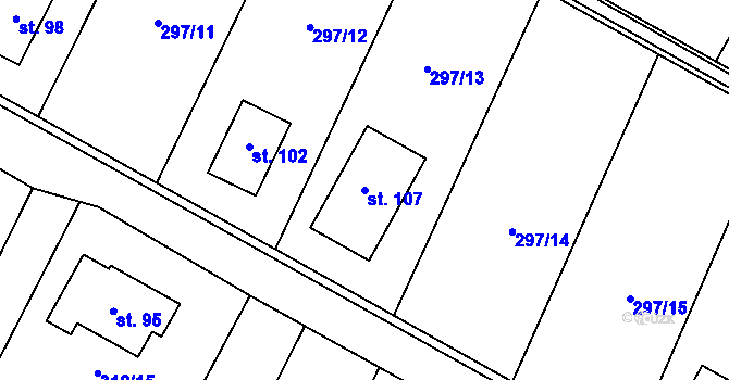 Parcela st. 107 v KÚ Drválovice, Katastrální mapa