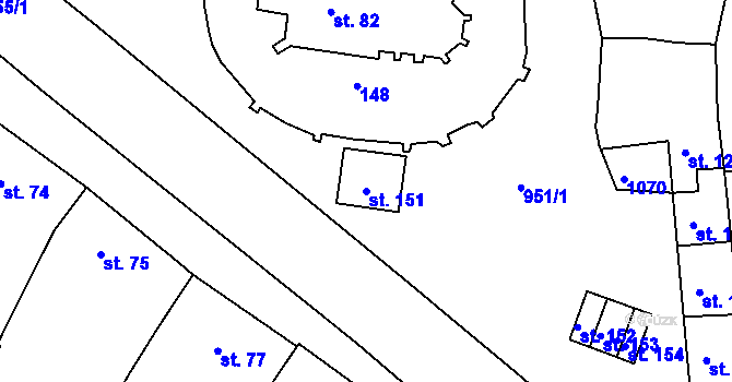 Parcela st. 151 v KÚ Vanovice, Katastrální mapa