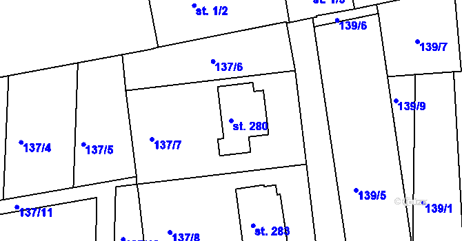 Parcela st. 280 v KÚ Vanovice, Katastrální mapa