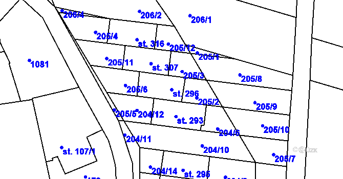 Parcela st. 296 v KÚ Vanovice, Katastrální mapa