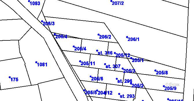 Parcela st. 316 v KÚ Vanovice, Katastrální mapa