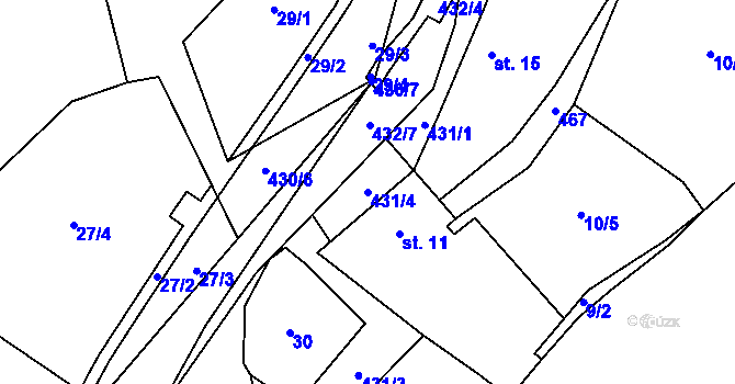 Parcela st. 431/4 v KÚ Vanůvek, Katastrální mapa