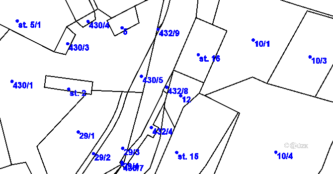 Parcela st. 432/8 v KÚ Vanůvek, Katastrální mapa