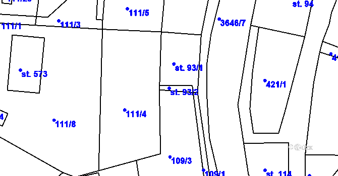 Parcela st. 93/2 v KÚ Vápenná, Katastrální mapa