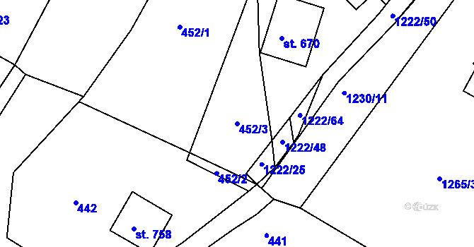 Parcela st. 452/3 v KÚ Vápenná, Katastrální mapa
