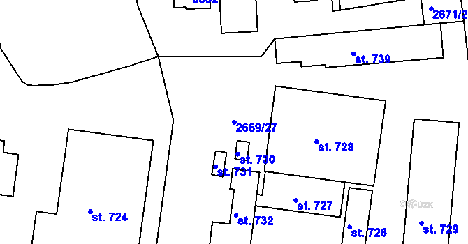 Parcela st. 2669/27 v KÚ Vápenná, Katastrální mapa