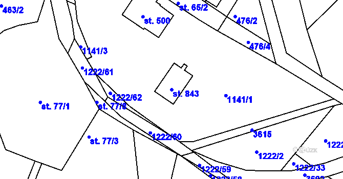 Parcela st. 843 v KÚ Vápenná, Katastrální mapa