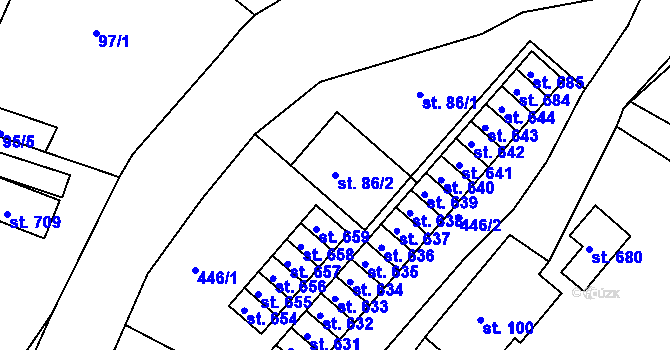 Parcela st. 86/2 v KÚ Vápenná, Katastrální mapa