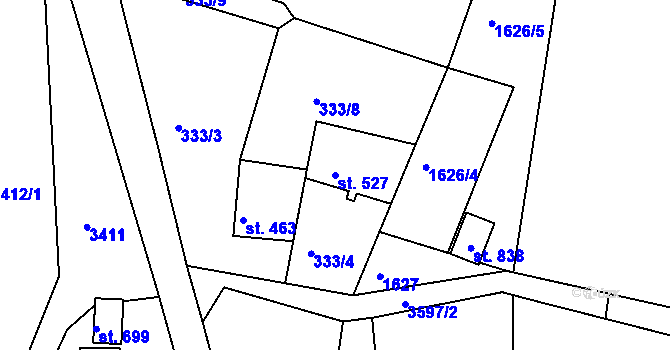Parcela st. 527 v KÚ Vápenná, Katastrální mapa
