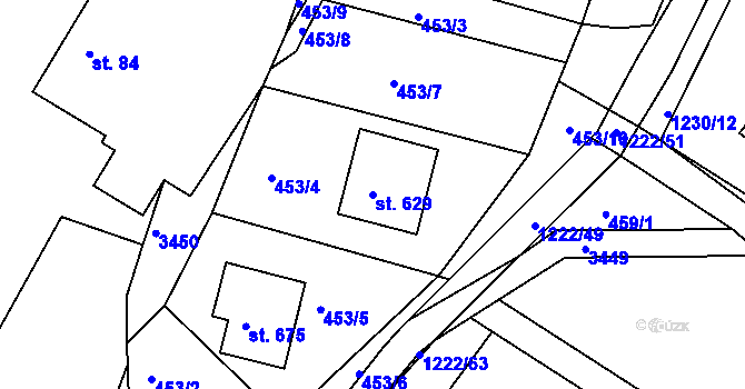 Parcela st. 629 v KÚ Vápenná, Katastrální mapa