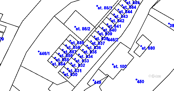 Parcela st. 636 v KÚ Vápenná, Katastrální mapa