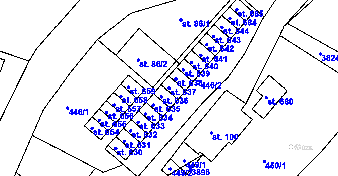 Parcela st. 637 v KÚ Vápenná, Katastrální mapa