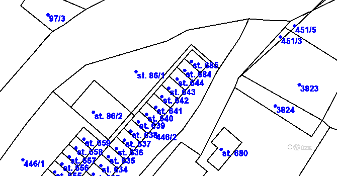 Parcela st. 643 v KÚ Vápenná, Katastrální mapa
