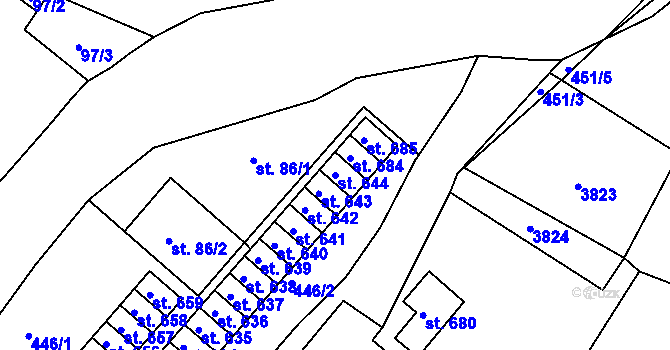 Parcela st. 644 v KÚ Vápenná, Katastrální mapa