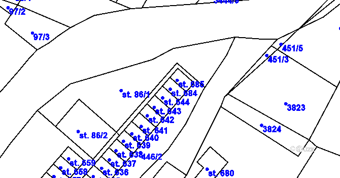 Parcela st. 684 v KÚ Vápenná, Katastrální mapa