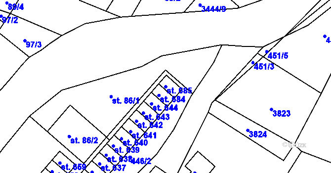 Parcela st. 685 v KÚ Vápenná, Katastrální mapa