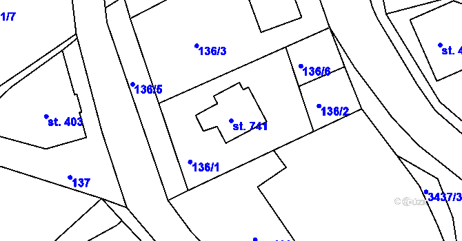 Parcela st. 741 v KÚ Vápenná, Katastrální mapa