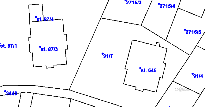 Parcela st. 91/7 v KÚ Vápenná, Katastrální mapa