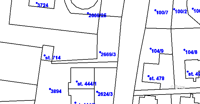 Parcela st. 2669/3 v KÚ Vápenná, Katastrální mapa