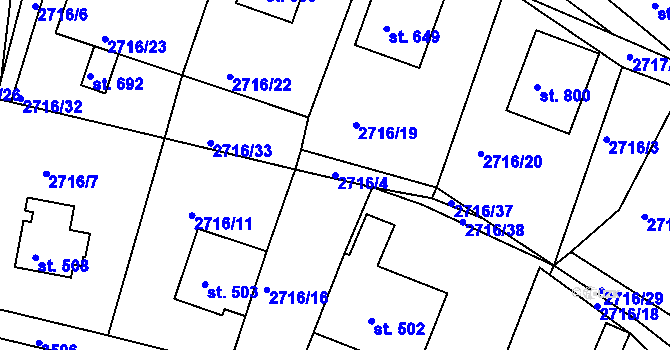 Parcela st. 2716/4 v KÚ Vápenná, Katastrální mapa