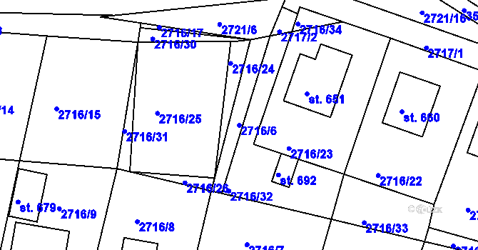 Parcela st. 2716/6 v KÚ Vápenná, Katastrální mapa
