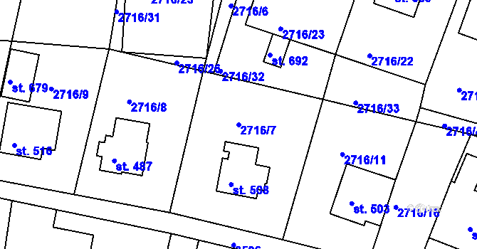Parcela st. 2716/7 v KÚ Vápenná, Katastrální mapa