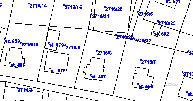Parcela st. 2716/8 v KÚ Vápenná, Katastrální mapa