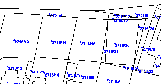 Parcela st. 2716/15 v KÚ Vápenná, Katastrální mapa