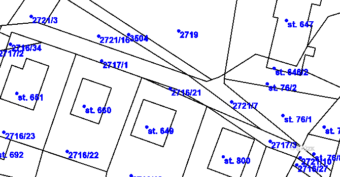 Parcela st. 2716/21 v KÚ Vápenná, Katastrální mapa