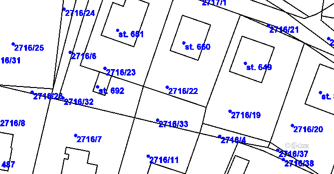 Parcela st. 2716/22 v KÚ Vápenná, Katastrální mapa