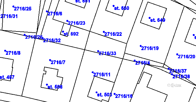 Parcela st. 2716/33 v KÚ Vápenná, Katastrální mapa