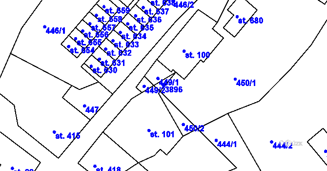 Parcela st. 3896 v KÚ Vápenná, Katastrální mapa