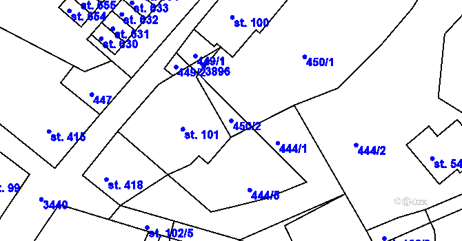 Parcela st. 450/2 v KÚ Vápenná, Katastrální mapa