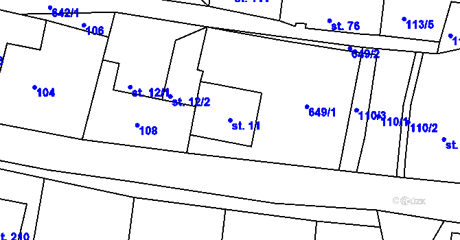 Parcela st. 11 v KÚ Vápenný Podol, Katastrální mapa