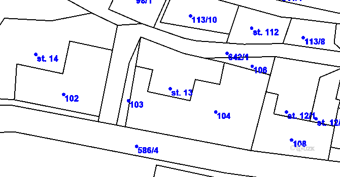 Parcela st. 13 v KÚ Vápenný Podol, Katastrální mapa