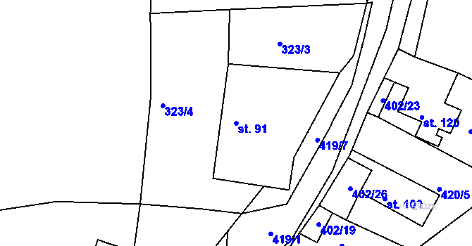 Parcela st. 91 v KÚ Vápenný Podol, Katastrální mapa
