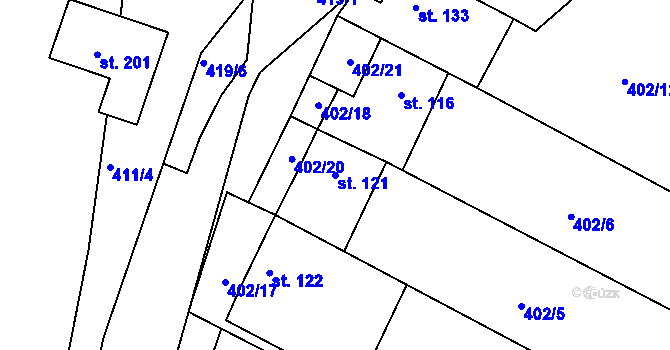 Parcela st. 121 v KÚ Vápenný Podol, Katastrální mapa