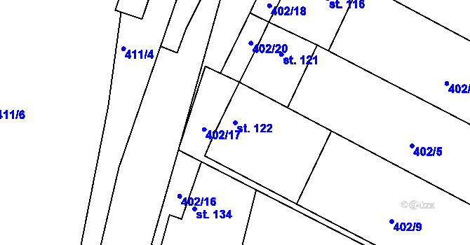 Parcela st. 122 v KÚ Vápenný Podol, Katastrální mapa