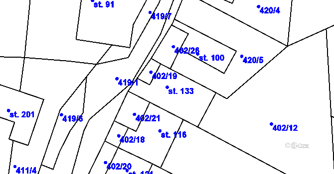 Parcela st. 133 v KÚ Vápenný Podol, Katastrální mapa